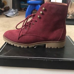 Burgundy suede ankle boots